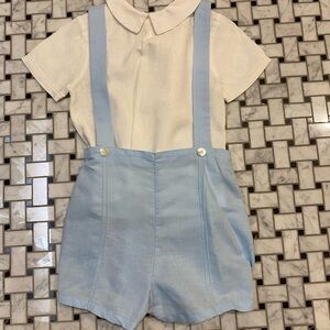 Kids Light Blue Suspender Shorts and top